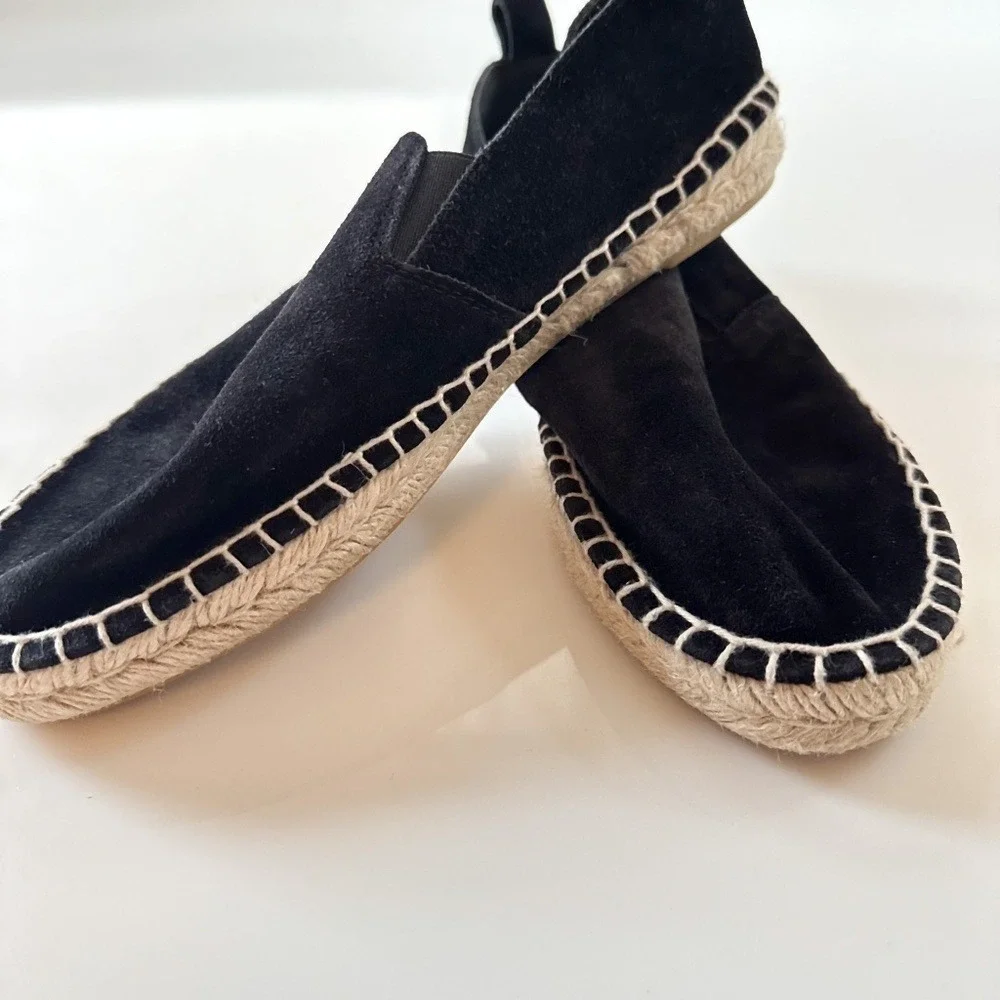 Vince Tucker Suede Black Espadrille Flats‎ Shoes Womens Jute Slip On - 6M
